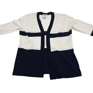 Talbots Black & White Colorblock Open Front Cardigan Sweater Small 3/4 sleeves